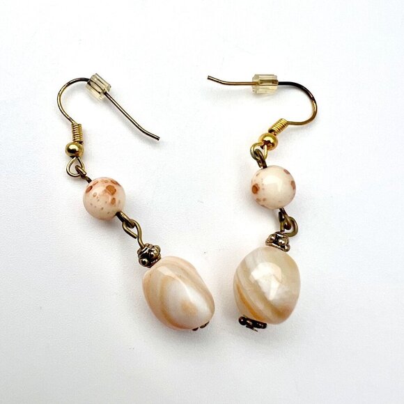 Handmade Dangle Earrings Natural Stone Beads & Gold-Tone Hooks - Picture 4 of 8
